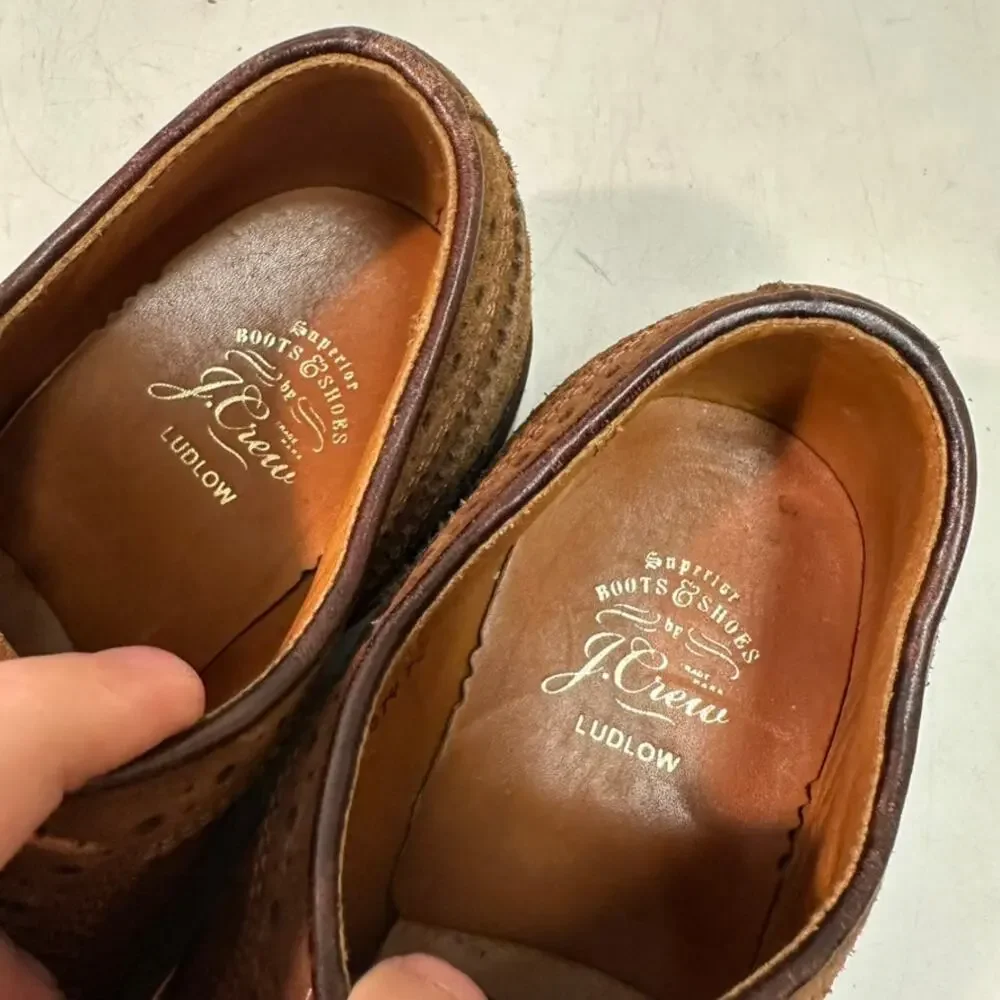 VGUC Grant Stone x J. Crew Ludlow Suede Wingtip Longwing Brown Bench Made 7.5